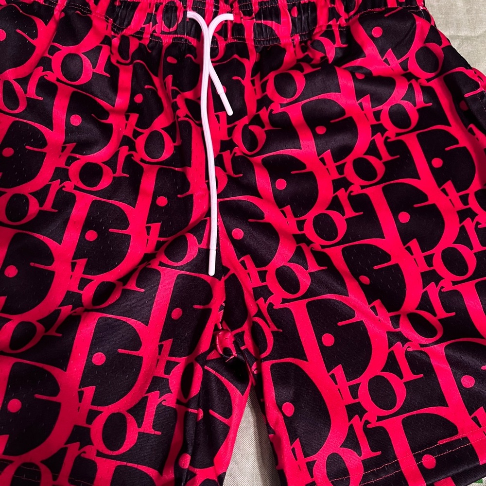 Dior Kids Black and Red Logo Shorts
